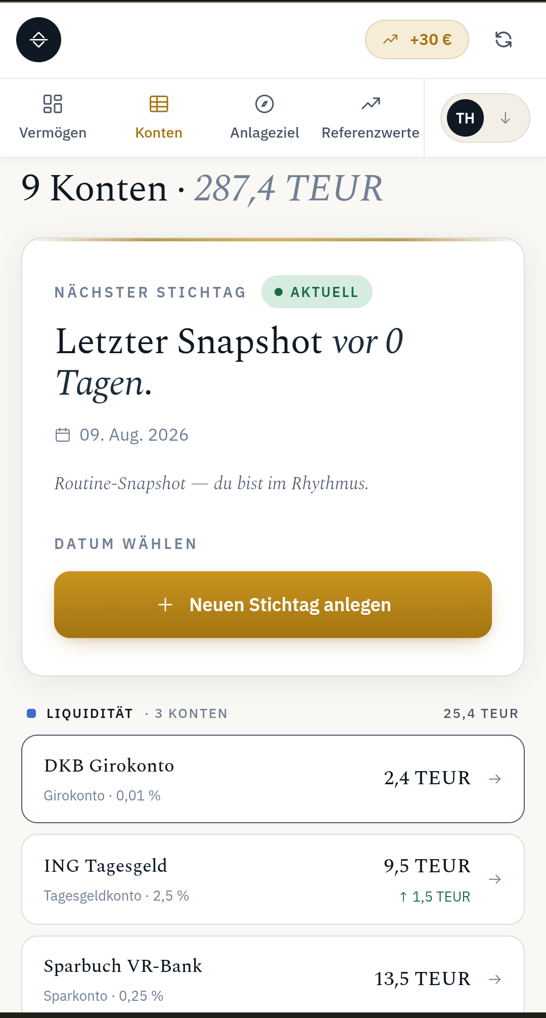 Konten-Snapshot auf dem Smartphone